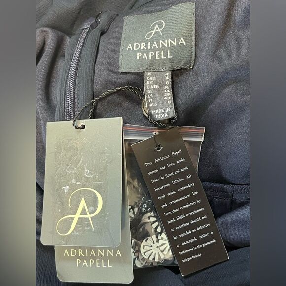 NWT Adrianna Papell | Dark Navy / Black Chiffon Long Maxi Sequin Wrap Dress 4 - Picture 14 of 16